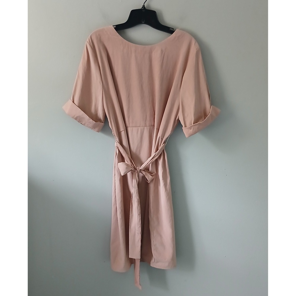 ROOLEE Women's Size 3XL Blush Pink Belted‎ Knee Length Dress Zipper Short Sleeve
